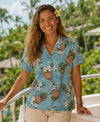 Pineapples Camp Women Hawaiian Shirt Light Blue