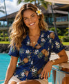 Fitted Pineapples Women Hawaiian Shirt Navy