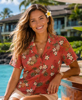 Fitted Pineapples Women Hawaiian Shirt Rust