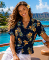 Pineapples Women's Fitted Hawaiian Shirt Navy Women Shirts