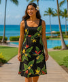 Rayon Birds of Paradise Empire Hawaiian Dress Black
