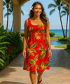 Rayon Birds of Paradise Empire Hawaiian Dress Red