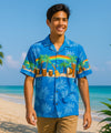Short Sleeve Happy Aloha Men's Border Hawaiian Shirt Blue