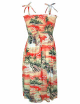 Hana Hou Knee Length Smocked Rayon Hawaiian Dress