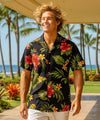 Puunene Hibiscus Tropical Aloha Shirt Black