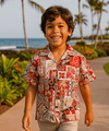 Boys Honu Tapa Cotton Aloha Shirt Red