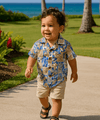 Boys Honu Tapa Cotton Aloha Shirt Royal Blue