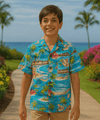 Dimond Head Cotton Boys Aloha Shirt Turquoise