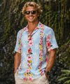 Rayon Poplin Short Sleeves Aloha Shirt Light Blue Men's Rayon Shirts