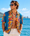Retro Anthurium Panel Rayon Hawaiian Shirt Lagoon