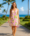 Orchids Short Hawaiian Dress with Scarf Hem Pink