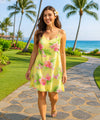 Orchids Short Hawaiian Dress with Scarf Hem Yellow