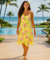 Orchids Short Hawaiian Dress with Scarf Hem Yellow