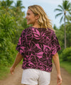 Hibiscus Dolman Sleeve Slit Ladies Aloha Shirt
