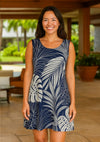 Short Sleeve Poly Spandex Tropical Hawaiian Dress Navy