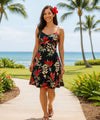 Spaghetti Strap Hawaiian Heliconia Dress Black