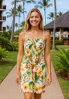Tropical Spaghetti Strap Knee Length Tube Top Dress Cream