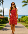 Sleeveless Style Short Rayon Hawaiian Dress Burgundy