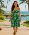 Short V-Neckline Bodice Style Hawaiian Dress Teal