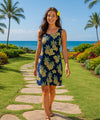 Pine Short Hawaiian Dress Sleeveless A-Line Navy