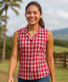 Red Palaka Women Sleeveless Shirt Red Women Shirts