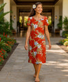 Pali Orchid Muumuu Hawaiian Dress Red