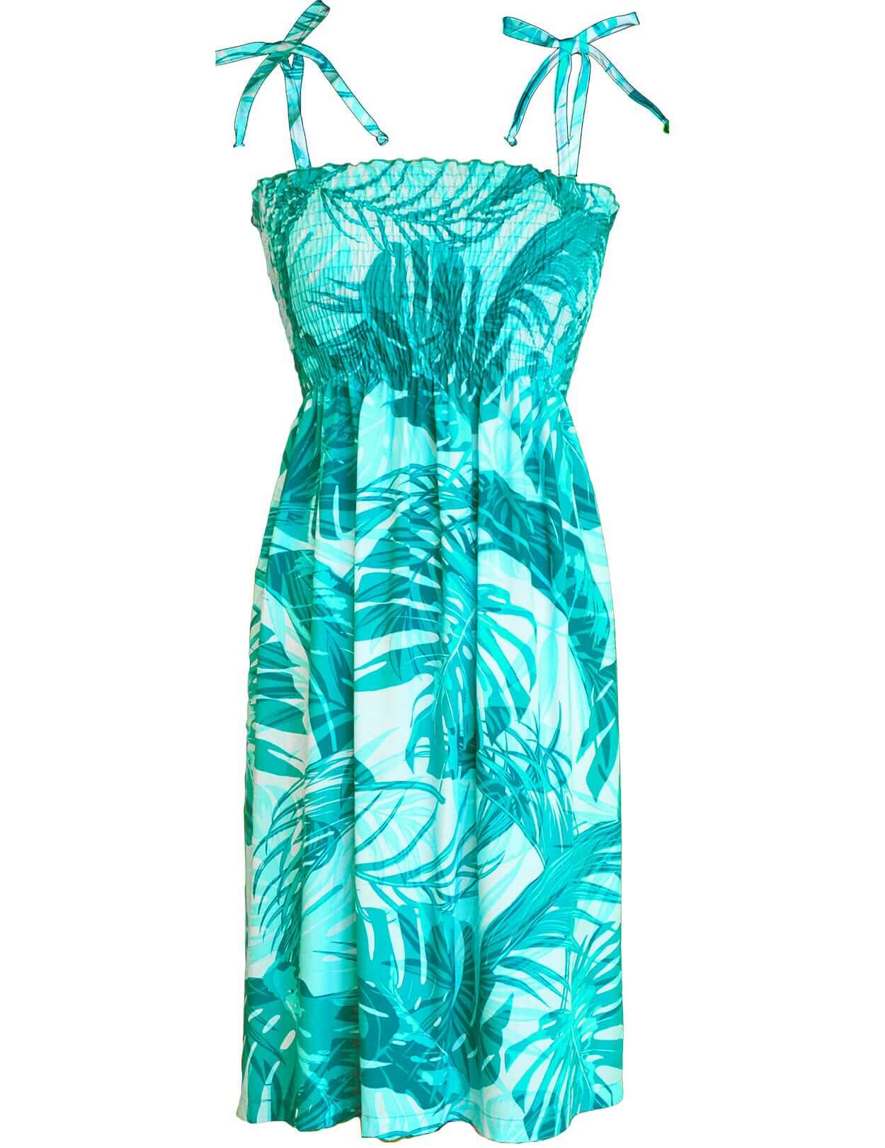 Monstera Leaves Rayon Smock Tube Top Dress