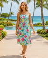 Kahanuola Smock Short Tropical Dress Light Blue