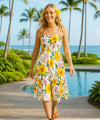 Kahanuola Smock Short Tropical Dress Cream