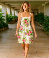 Smock Tube Top Shoulder Tie Hawaiian Dress Cream