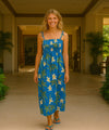 Bamboo Smock Hawaiian Dress Ocean Blue One Size Fits Most XS-XL