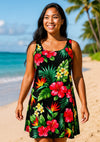 Island Tropical Paradise Rayon Short Dress Black