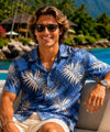Short Sleeves Aloha Palm Shirt Navy Men's Rayon Shirt