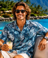 Short Sleeves Aloha Palm Shirt Teal Men's Rayon Shirt
