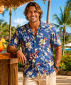 Short Sleeves Orchids Denim Men's Aloha Shirt