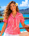 Short Sleeves Taro Relax Camp Ladies Blouse Coral