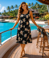 Star Orchid Midi Rayon Hawaiian Dress Black Mid Length Dress