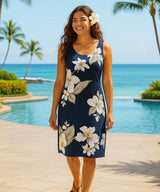 Short Hibiscus Tank Hawaiian Dress Navy