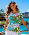 Traveler Cleavage Front-Cutout Green Top Aloha Blouse