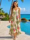 V-Neckline Sleeveless Bodice Style Long Dress Beige Long Maxi Dress