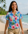 Hibiscus Camp Aloha Women's Painted Shirt Jade