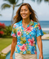 Hibiscus Camp Aloha Women's Painted Shirt Jade