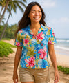 Hibiscus Camp Aloha Women's Painted Shirt Peri