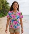 Hibiscus Camp Aloha Women's Painted Shirt Pink