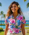 Hibiscus Camp Aloha Women's Painted Shirt Pink