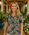 Short Sleeves Pineapples Women Hawaiian Blouse Black