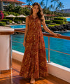 Full-Length Maxi Shirt Collar Rayon Rust Hawaiian Dress