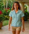 Pineapples Cotton Women Fitted Aloha Shirt Light Blue
