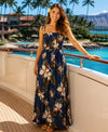 Waianae Maxi Long Smock Tube Top Hawaiian Dress Navy One Size Fits Most XS-XL