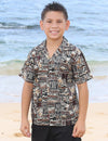 Aiea Tapa Cotton Boys Hawaiian Shirt Brown